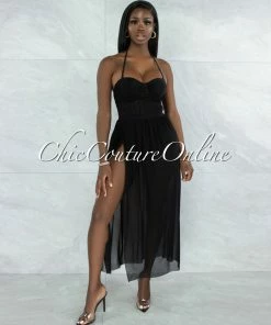 Vendor-unknown JUST IN Madrid Black Padded Cups Swimsuit W Mesh Pareo