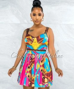 Vendor-unknown Keidy Fuchsia Multi-Color Print Two Piece Skirt Set