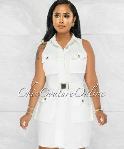 Vendor-unknown Prosper Off-White Cargo Utility Shirt Dress