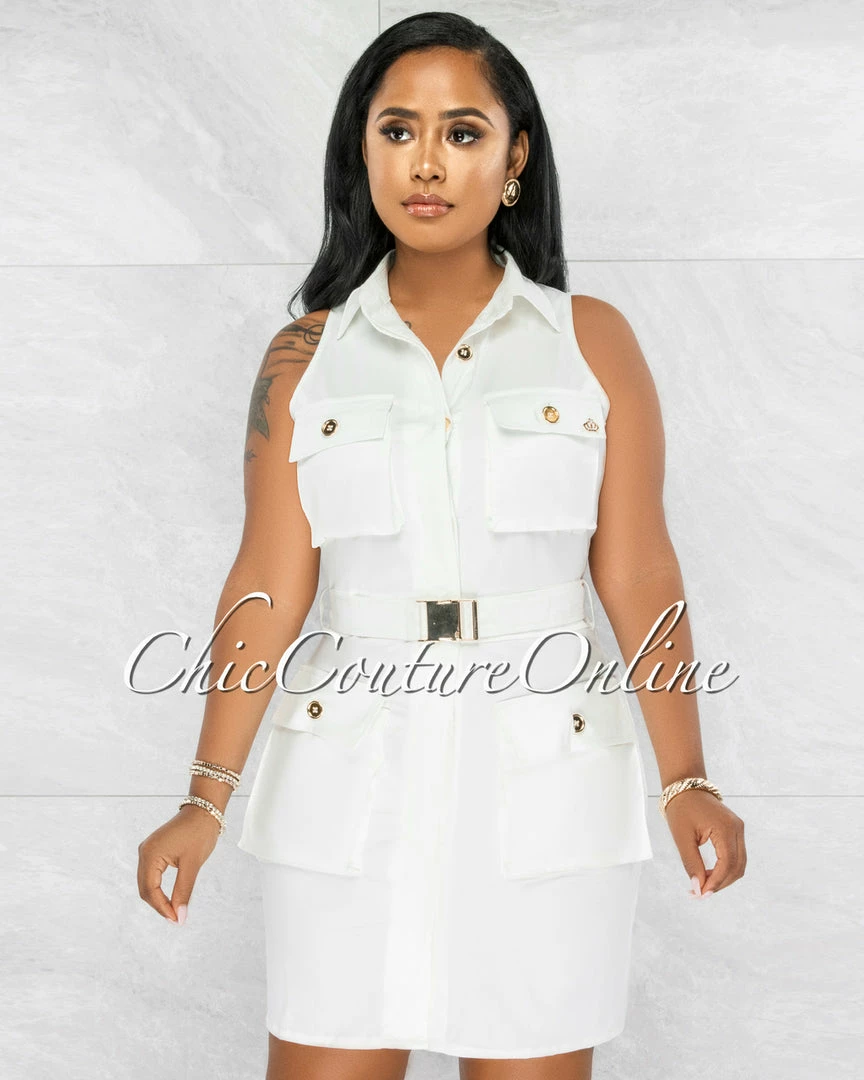 Vendor-unknown Prosper Off-White Cargo Utility Shirt Dress