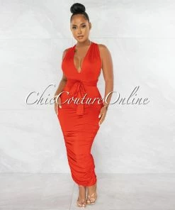 Chic Couture Online JUST IN Fosta Red Multi-Way Ruched Maxi Dress