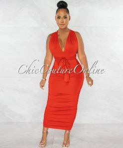 Chic Couture Online JUST IN Fosta Red Multi-Way Ruched Maxi Dress