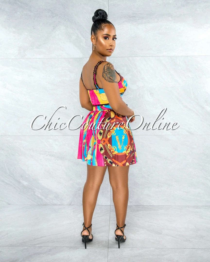 Vendor-unknown Keidy Fuchsia Multi-Color Print Two Piece Skirt Set