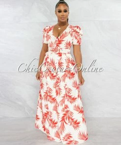 Vendor-unknown JUST IN Octavio Cream Red Print Belt Jumpsuit