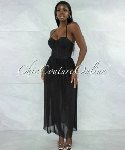 Vendor-unknown JUST IN Madrid Black Padded Cups Swimsuit W Mesh Pareo