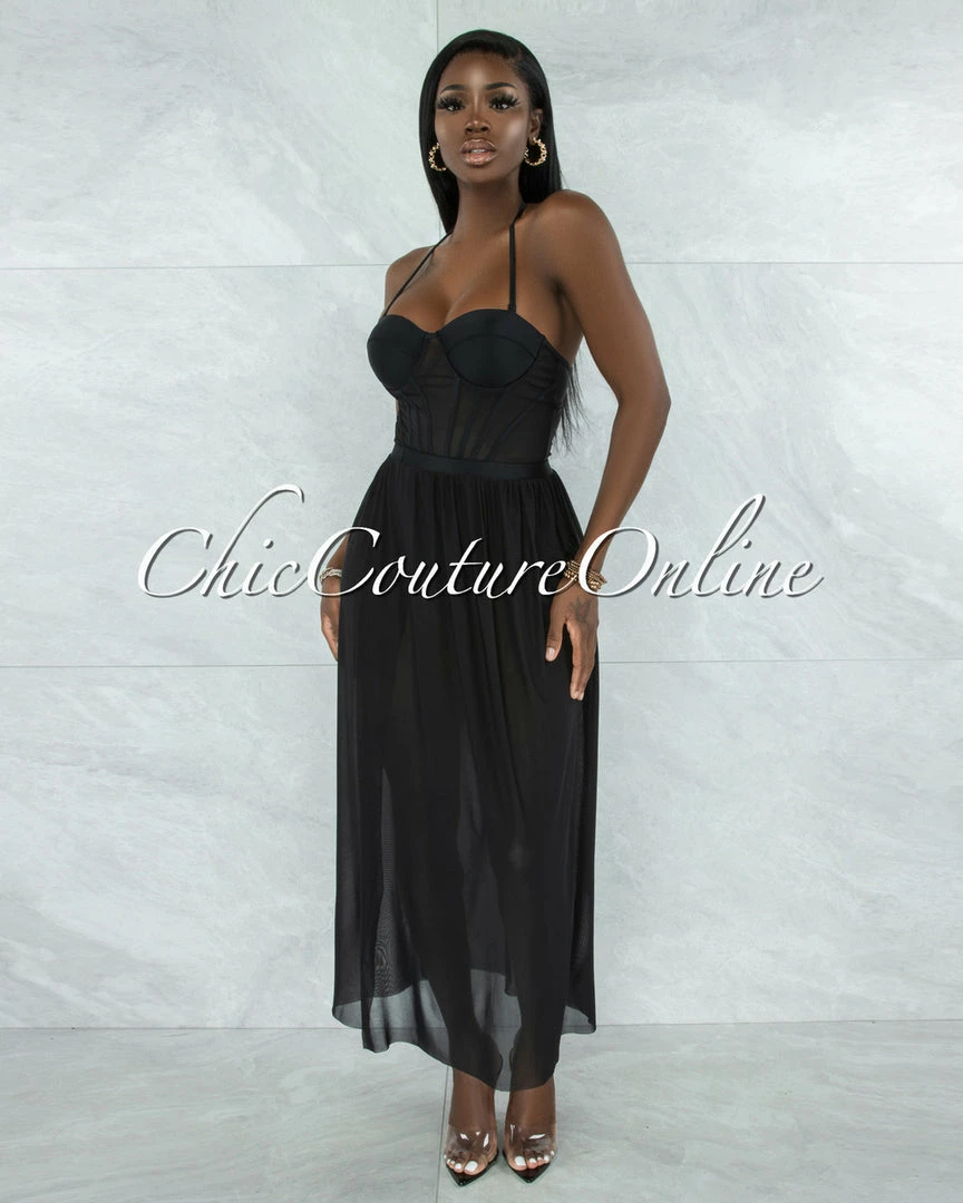 Vendor-unknown JUST IN Madrid Black Padded Cups Swimsuit W Mesh Pareo