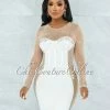 Vendor-unknown Marlene Off-White Nude Iridescent Rhinestones Accents Dress JUST IN