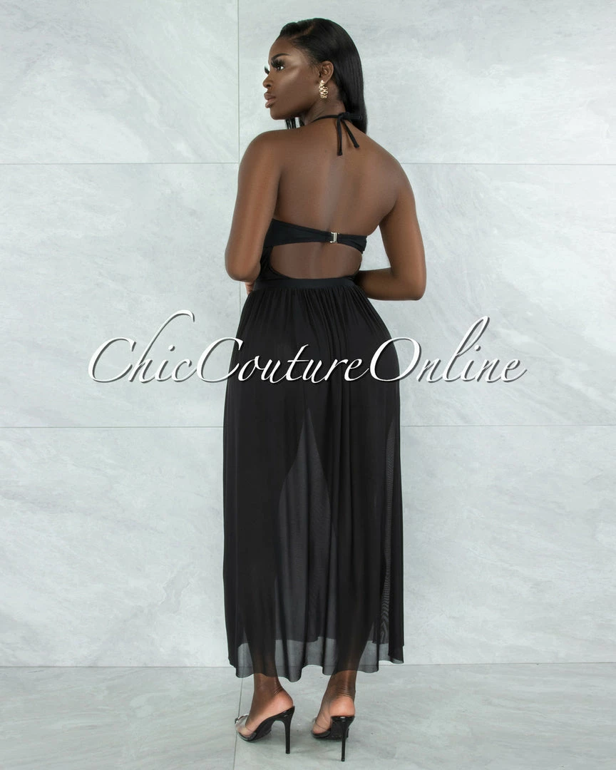 Vendor-unknown JUST IN Madrid Black Padded Cups Swimsuit W Mesh Pareo