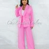 Vendor-unknown JUST IN Tahsi Bubblegum Pink Belted Blazer & Pants Set