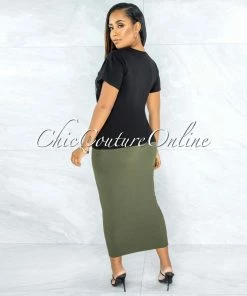 Vendor-unknown Doneva Olive Double Lined Pencil Maxi Skirt JUST IN