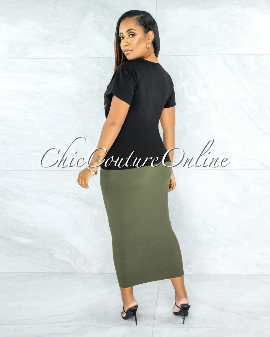 Vendor-unknown Doneva Olive Double Lined Pencil Maxi Skirt JUST IN