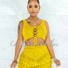 Vendor-unknown Leary Yellow Crochet Cover-Up Ruffle Skort Set JUST IN