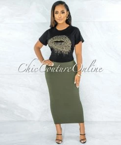 Vendor-unknown Doneva Olive Double Lined Pencil Maxi Skirt JUST IN