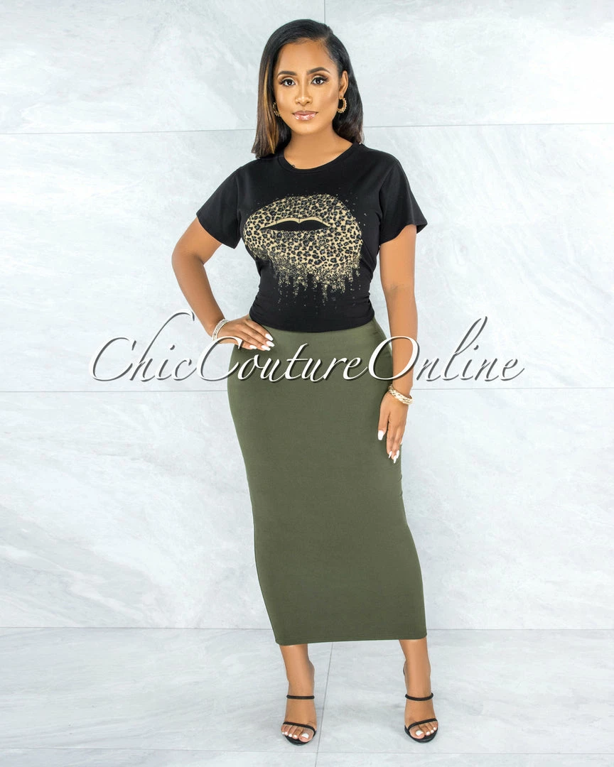 Vendor-unknown Doneva Olive Double Lined Pencil Maxi Skirt JUST IN