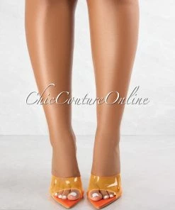 Chic Couture Online Miann Orange Sole Clear Upper Pointed Toe Heels JUST IN