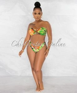 Chic Couture Online Rita Black Green Orange Gold Accent Bikini Set