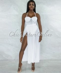 Vendor-unknown JUST IN Madrid White Padded Cups Swimsuit W Mesh Pareo