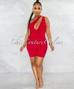 Vendor-unknown Melissa Red Cut-Out Double Lined Romper
