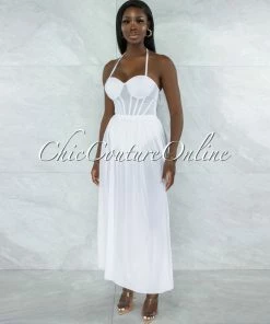 Vendor-unknown JUST IN Madrid White Padded Cups Swimsuit W Mesh Pareo