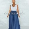 Chic Couture Online JUST IN Javana Dark Blue Smocked Waist Chambray Pants