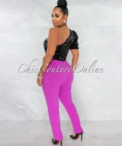 Vendor-unknown JUST IN Danna Magenta High-Waist Belt Pants