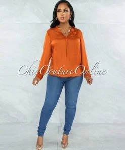 Vendor-unknown Zhen Rust Long Sleeves Shift Blouse JUST IN