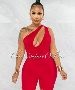 Vendor-unknown Melissa Red Cut-Out Double Lined Romper