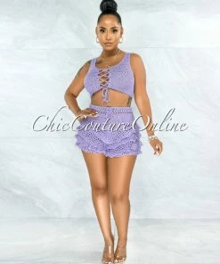 Vendor-unknown Leary Lilac Crochet Cover-Up Ruffle Skort Set