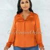 Vendor-unknown Zhen Rust Long Sleeves Shift Blouse JUST IN