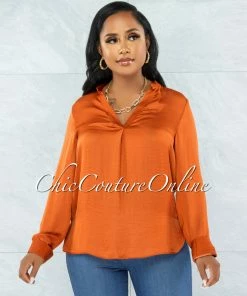 Vendor-unknown Zhen Rust Long Sleeves Shift Blouse JUST IN
