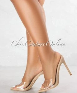 Chic Couture Online JUST IN Miann Nude Sole Clear Upper Pointed Toe Heels
