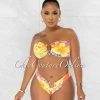Chic Couture Online JUST IN Rita Coral Yellow Blue Gold Accent Bikini Set
