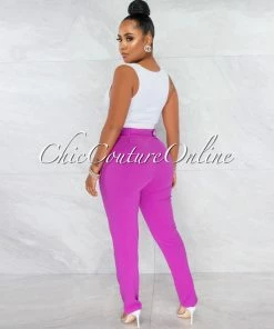 Vendor-unknown JUST IN Danna Magenta High-Waist Belt Pants
