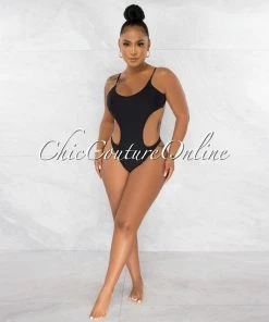 Chic Couture Online Torie Black Cut Out Strap Back Monokini