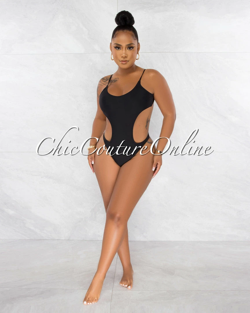Chic Couture Online Torie Black Cut Out Strap Back Monokini