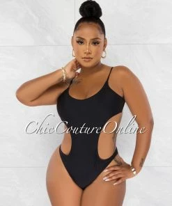 Chic Couture Online Torie Black Cut Out Strap Back Monokini
