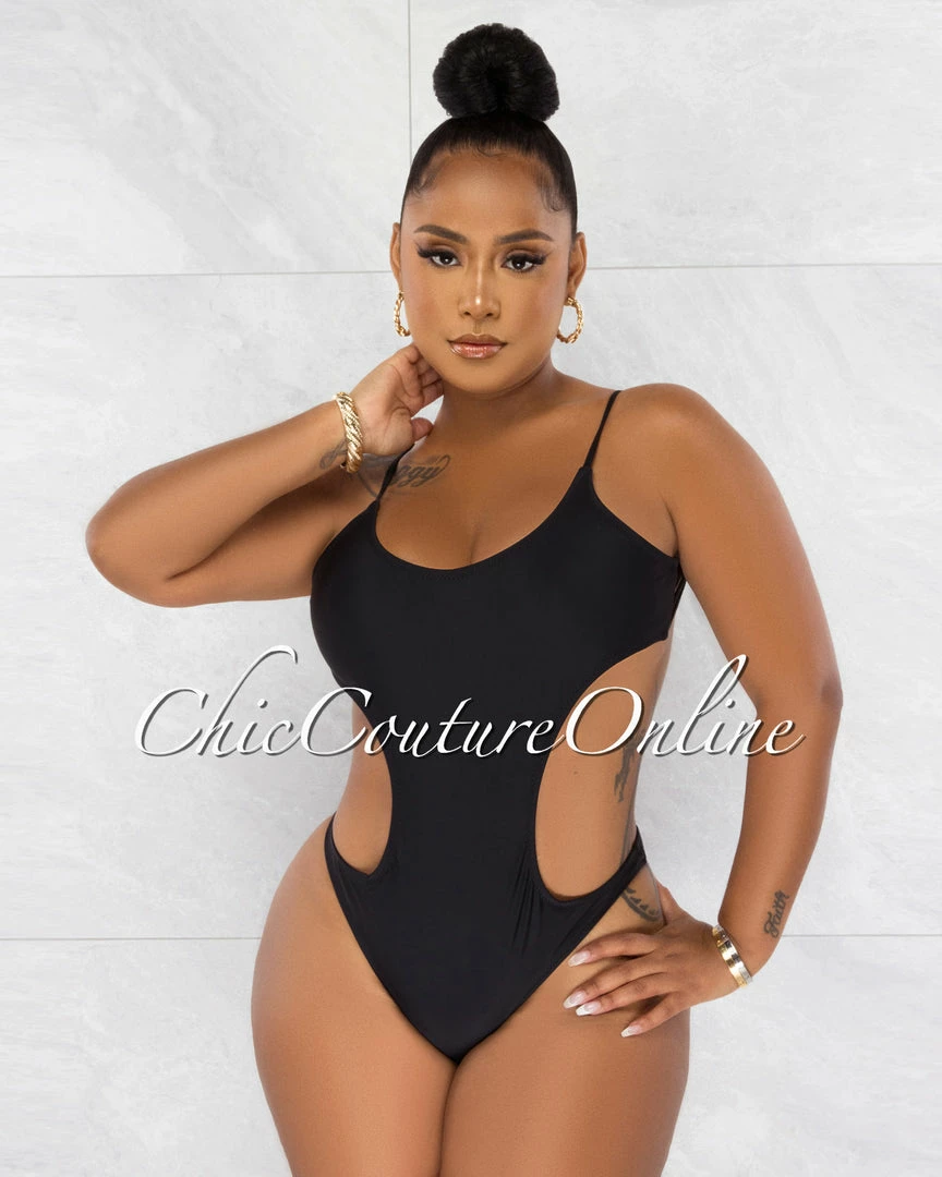 Chic Couture Online Torie Black Cut Out Strap Back Monokini
