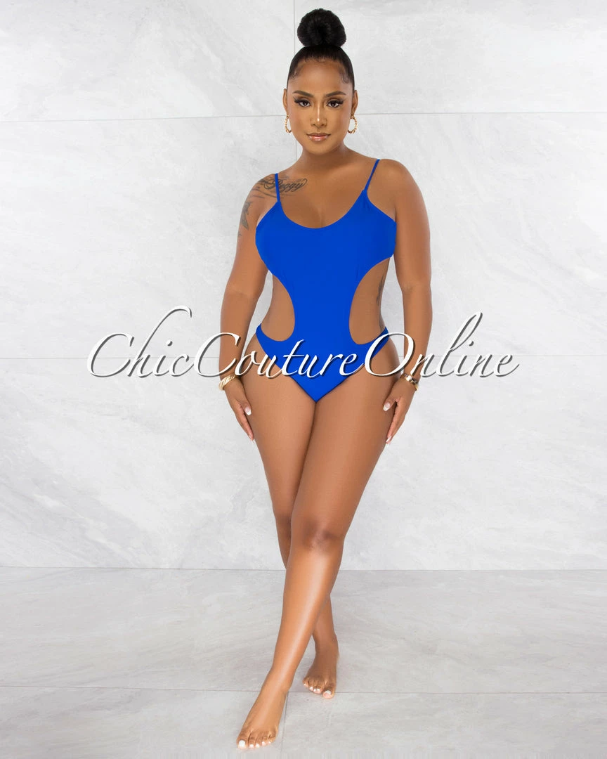 Chic Couture Online JUST IN Torie Royal-Blue Cut Out Strap Back Monokini
