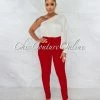 Vendor-unknown Danna Red High-Waist Belt Pants