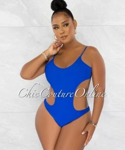 Chic Couture Online JUST IN Torie Royal-Blue Cut Out Strap Back Monokini