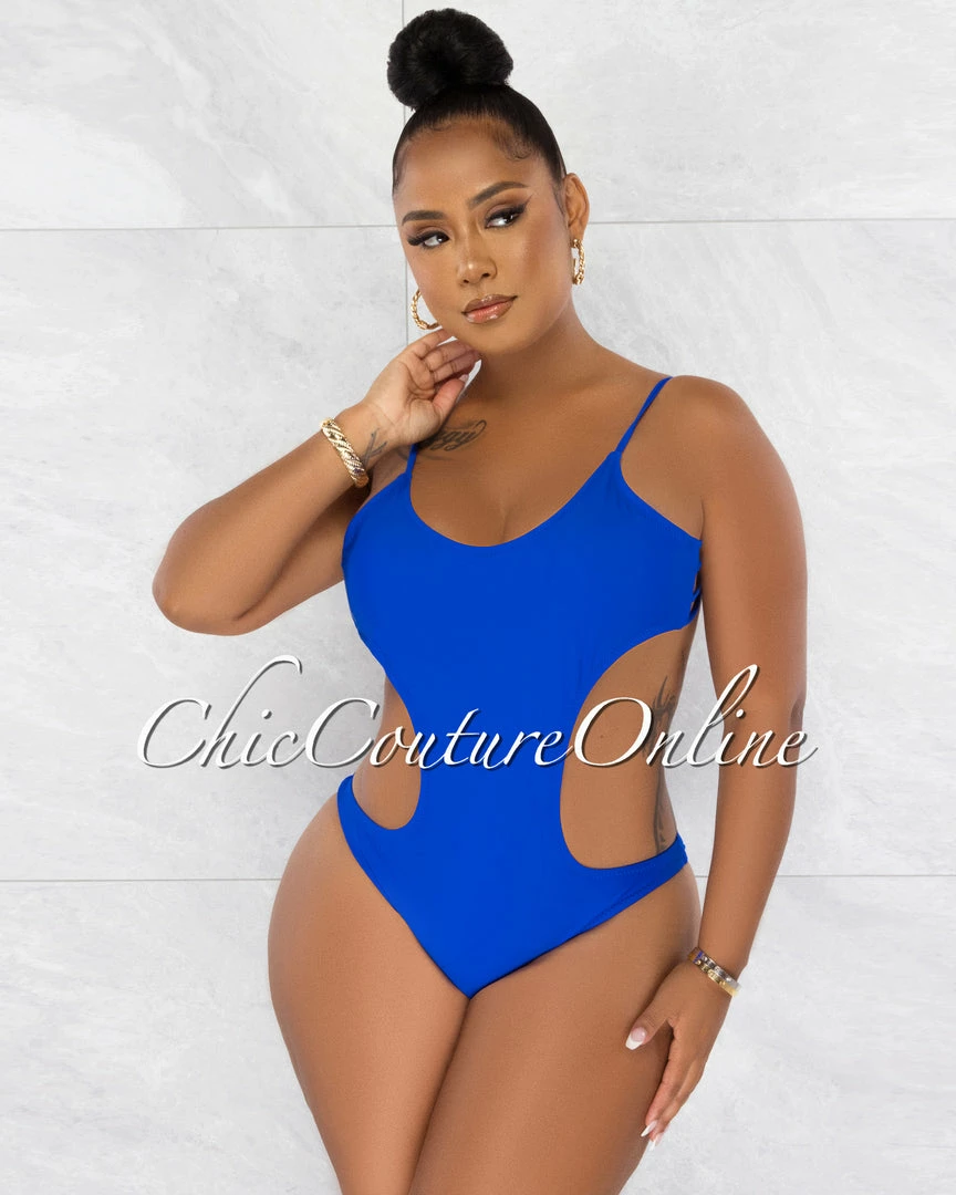 Chic Couture Online JUST IN Torie Royal-Blue Cut Out Strap Back Monokini