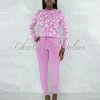 Vendor-unknown Mahalia Pink White Leopard Sweater & Joggers Knit Set