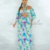 Vendor-unknown Godana Green Multi-Color Ruffle Top & Maxi Skirt Ribbed Set JUST IN