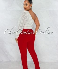 Vendor-unknown Danna Red High-Waist Belt Pants