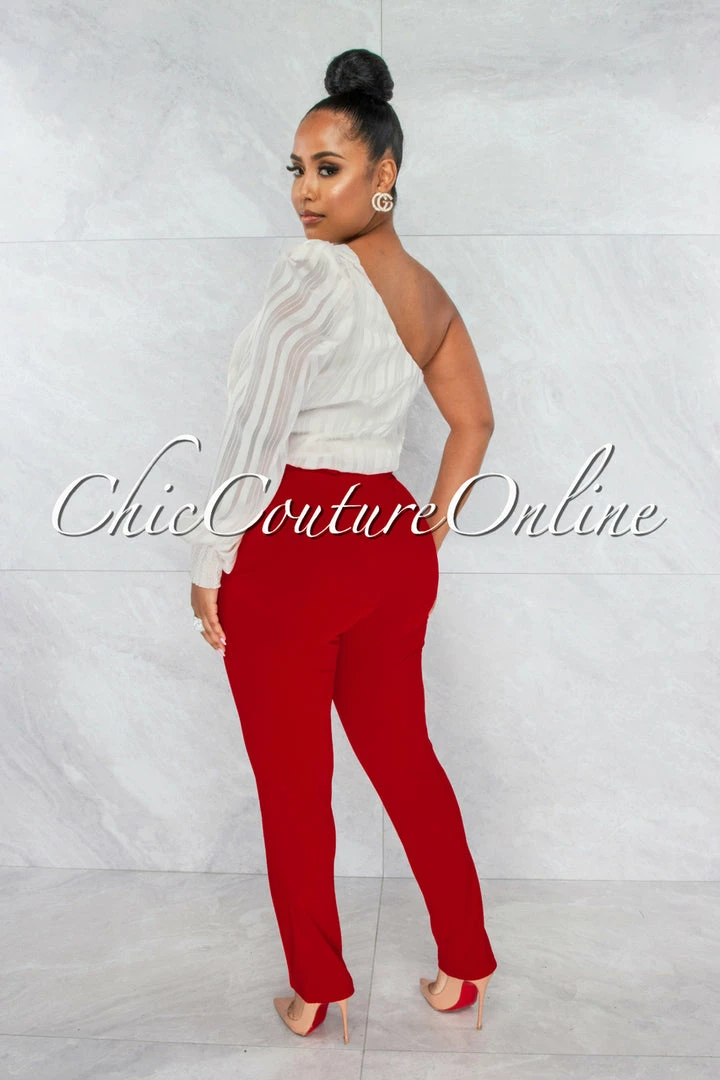 Vendor-unknown Danna Red High-Waist Belt Pants