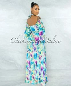 Vendor-unknown Godana Green Multi-Color Ruffle Top & Maxi Skirt Ribbed Set JUST IN