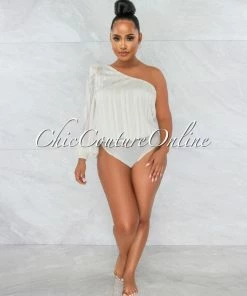 Vendor-unknown JUST IN Latrelle Beige One Sleeve Bodysuit