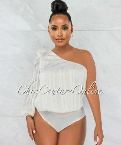 Vendor-unknown JUST IN Latrelle Beige One Sleeve Bodysuit