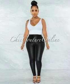 Vendor-unknown Karisma Black Faux Leather Shinny Leggings JUST IN