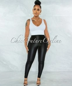 Vendor-unknown Karisma Black Faux Leather Shinny Leggings JUST IN